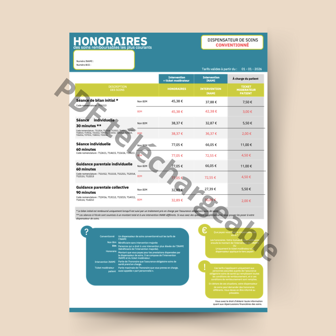 Affiches NOUVEAUX honoraires 2026 - prestataire conventionné