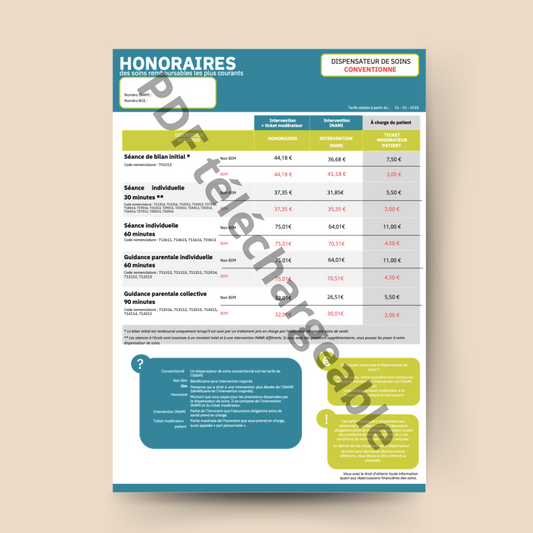 Affiches des NOUVEAUX honoraires - prestataire conventionné