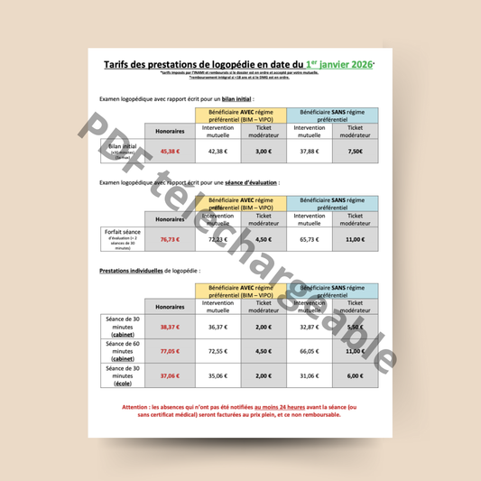 Affiches NOUVEAUX honoraires 2026 - prestataire conventionné