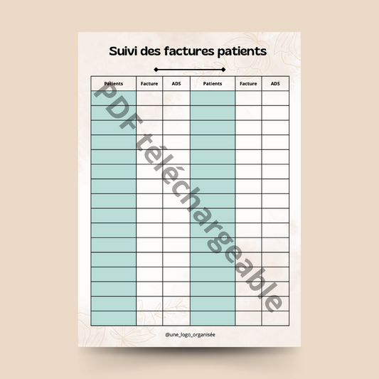 Fiche de suivi des factures patients / mois